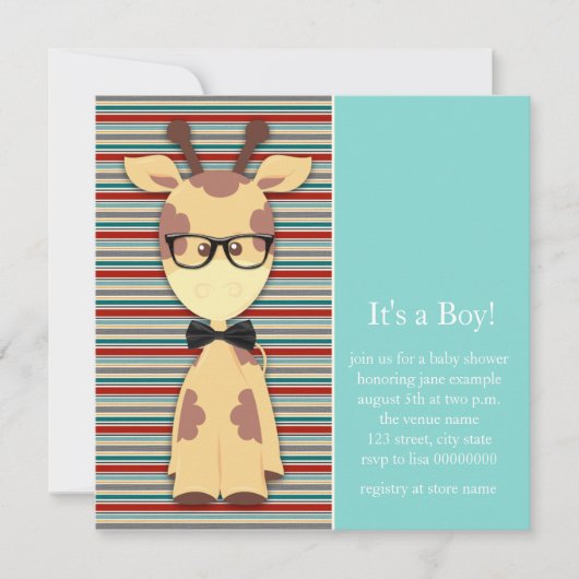Geek Giraffe Baby Boy Shower Kaart (Voorkant)