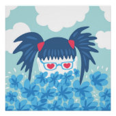 Geek Girl met blauw haar en bloemen Poster (Voorkant)