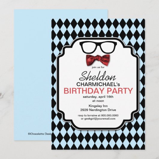 Geek Glasses, Bow Stropdas & Argyle Birthday Uitno Kaart (Voorkant / Achterkant)