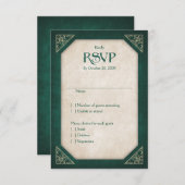 Geek Green Library Book Literary Wedding RSVP Kaartje (Voorkant / Achterkant)