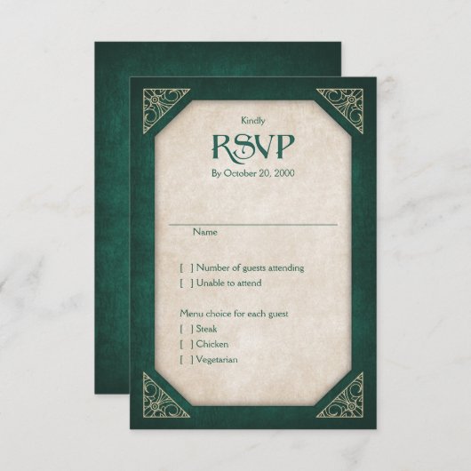 Geek Green Library Book Literary Wedding RSVP Kaartje (Voorkant / Achterkant)