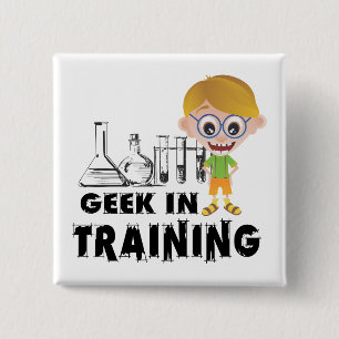 Geek in de opleiding scheikunde vierkante button 5,1 cm