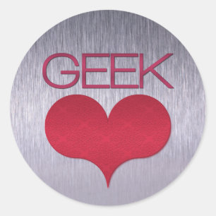 Geek Love (Heart) Stickers, Donkerroze Ronde Sticker