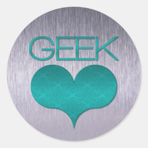 Geek Love (Heart) Stickers, Turquoise Ronde Sticker