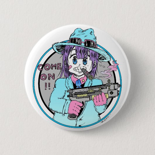 Geek manga gun girl ronde button 5,7 cm (Voorkant)