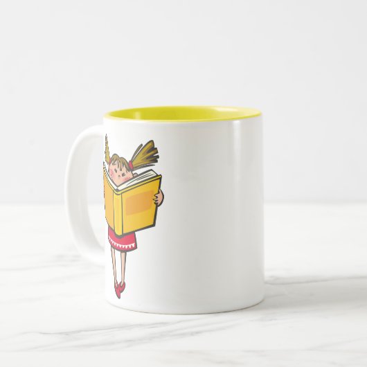 Geek meisje met boekenliefje tweekleurige koffiemok (Voorkant links)
