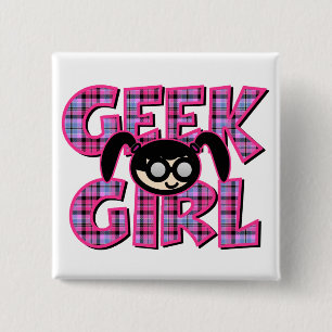 Geek meisje met grafische kaart vierkante button 5,1 cm