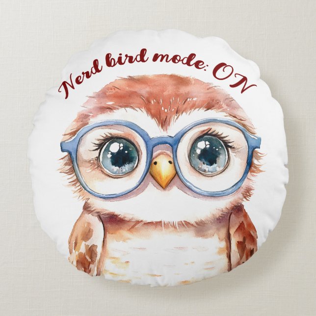 Geek Nerd Bird Rond Kussen (Voorkant)