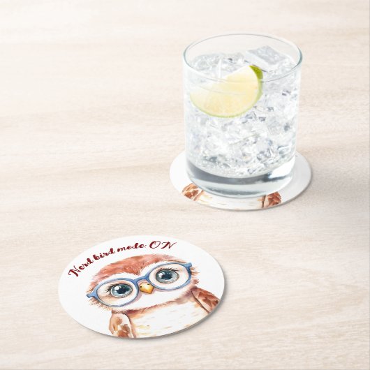 Geek Nerd Bird Ronde Kartonnen Onderzetter (Insitu)