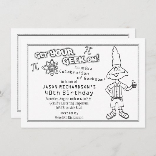 Geek Nerd Theau 40th Birthday Party Invitation Kaart (Voorkant / Achterkant)