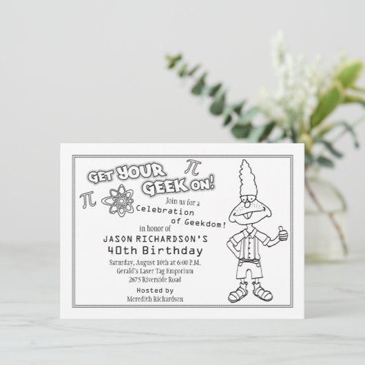 Geek Nerd Theau 40th Birthday Party Invitation Kaart (Staand voorkant)