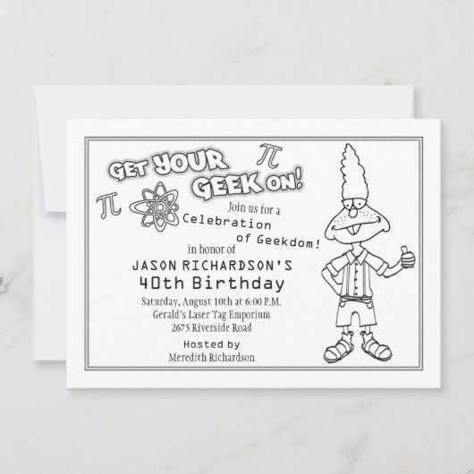 Geek Nerd Theau 40th Birthday Party Invitation Kaart (Voorkant)