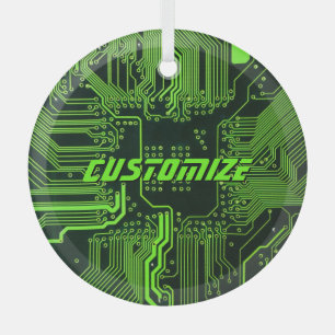 Geek Out Aangepaste PCB Groene Elektronische Circu Glas Ornament