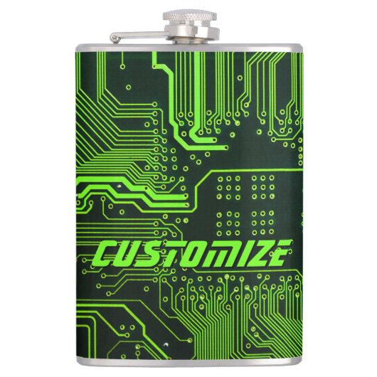 Geek Out Aangepaste PCB Groene Elektronische Circu Heupfles (Voorkant)