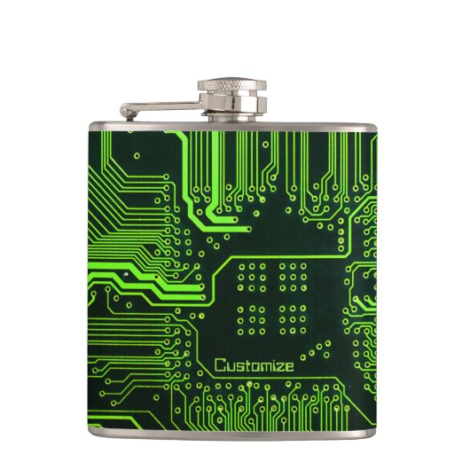 Geek Out Aangepaste PCB Groene Elektronische Circu Heupfles (Voorkant)