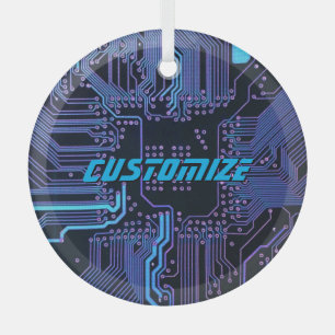 Geek Out Custom PCB Blauw Elektronische Circuit Bo Glas Ornament