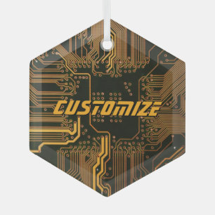 Geek Out Custom PCB Sinaasappel Circuit Board Glas Ornament