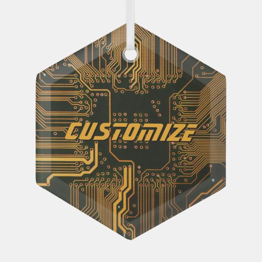 Geek Out Custom PCB Sinaasappel Circuit Board Glas Ornament (Voorkant)