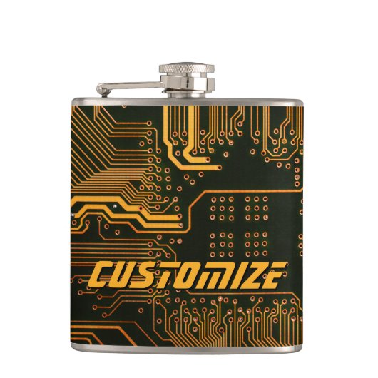 Geek Out Custom PCB Sinaasappel Circuit Board Heupfles (Voorkant)