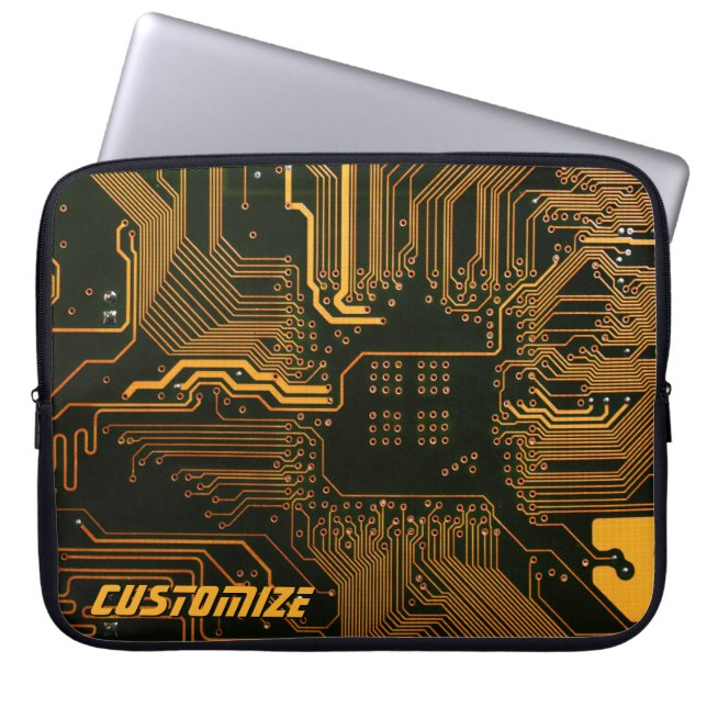 Geek Out Custom PCB Sinaasappel Circuit Board Laptop Sleeve (Voorkant)