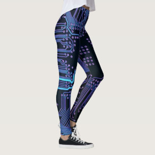 Geek Out Nerd PCB Blauwe Elektronische Circuit Boa Leggings