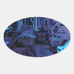 Geek Out Nerd PCB Blauwe Elektronische Circuit Boa Ovale Sticker