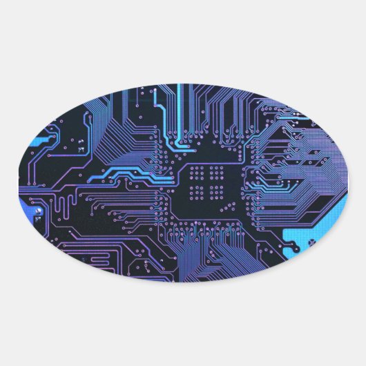 Geek Out Nerd PCB Blauwe Elektronische Circuit Boa Ovale Sticker (Voorkant)
