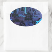 Geek Out Nerd PCB Blauwe Elektronische Circuit Boa Ovale Sticker (Tas)