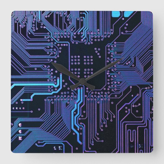 Geek Out Nerd PCB Blauwe Elektronische Circuit Boa Vierkante Klok (Voorkant)