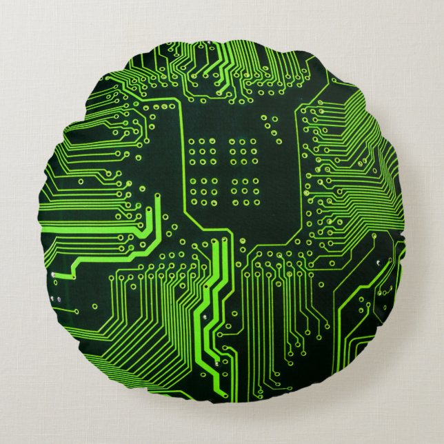 Geek Out Nerd PCB Groene Elektronische Circuit Boa Rond Kussen (Voorkant)