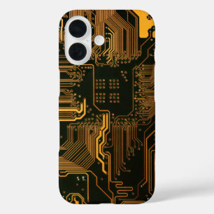 Geek Out Nerd PCB Sinaasappel Electronic Circuit B iPhone 16 Hoesje