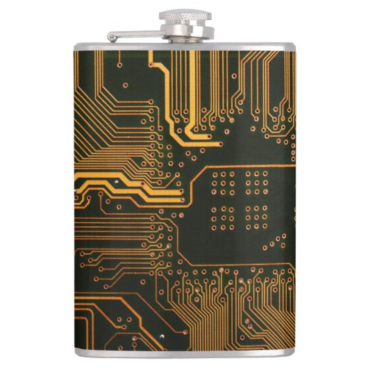 Geek Out Nerd PCB Sinaasappel Electronic Circuit B Heupfles (Voorkant)