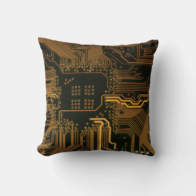 Geek Out Nerd PCB Sinaasappel Electronic Circuit B Kussen (Voorkant)