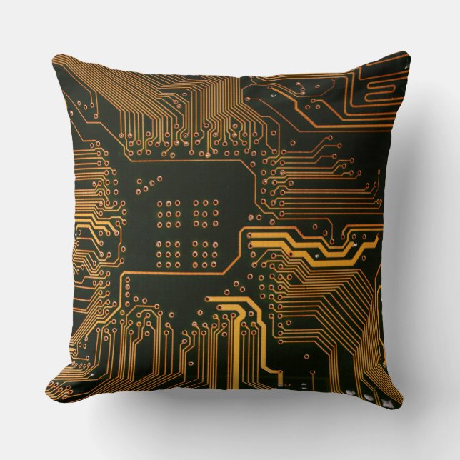 Geek Out Nerd PCB Sinaasappel Electronic Circuit B Kussen (Voorkant)