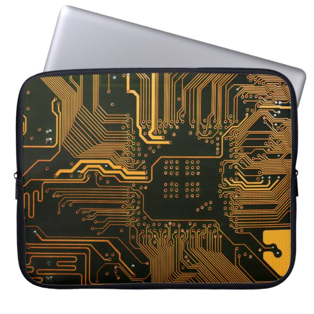 Geek Out Nerd PCB Sinaasappel Electronic Circuit B Laptop Sleeve (Voorkant)