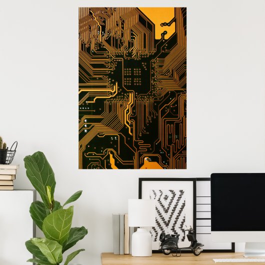 Geek Out Nerd PCB Sinaasappel Electronic Circuit B Poster (Thuiskantoor)