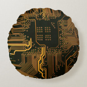 Geek Out Nerd PCB Sinaasappel Electronic Circuit B Rond Kussen