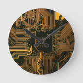 Geek Out Nerd PCB Sinaasappel Electronic Circuit B Ronde Klok (Voorkant)