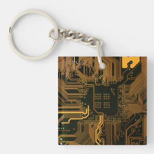 Geek Out Nerd PCB Sinaasappel Electronic Circuit B Sleutelhanger (voorkant)