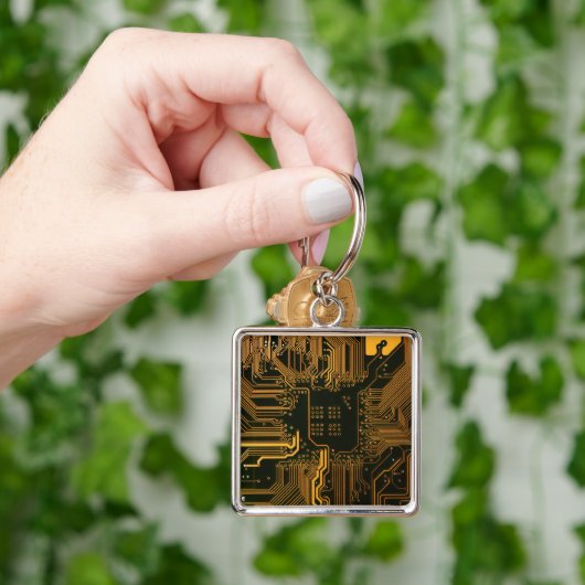 Geek Out Nerd PCB Sinaasappel Electronic Circuit B Sleutelhanger (Hand)