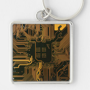 Geek Out Nerd PCB Sinaasappel Electronic Circuit B Sleutelhanger