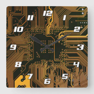 Geek Out Nerd PCB Sinaasappel Electronic Circuit B Vierkante Klok