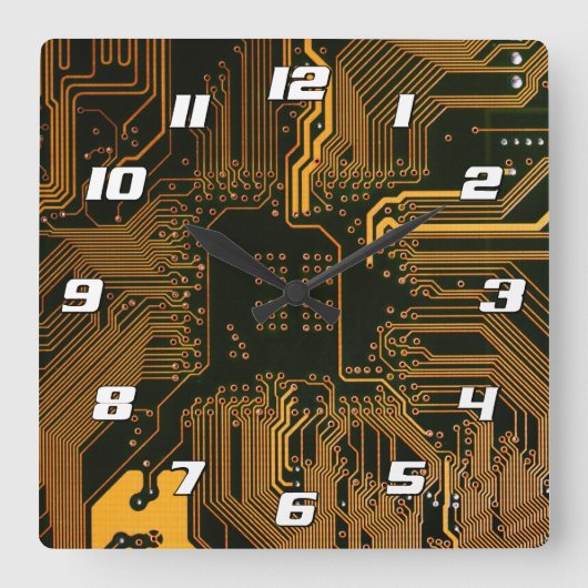 Geek Out Nerd PCB Sinaasappel Electronic Circuit B Vierkante Klok (Voorkant)