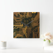 Geek Out Nerd PCB Sinaasappel Electronic Circuit B Vierkante Klok (Huis)