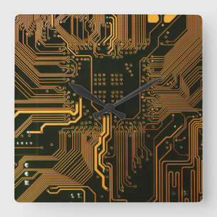 Geek Out Nerd PCB Sinaasappel Electronic Circuit B Vierkante Klok
