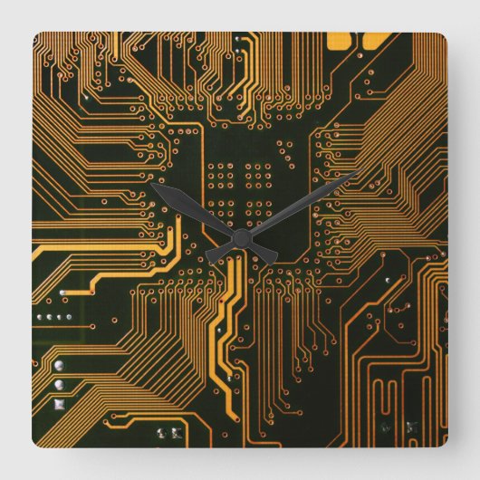 Geek Out Nerd PCB Sinaasappel Electronic Circuit B Vierkante Klok (Voorkant)