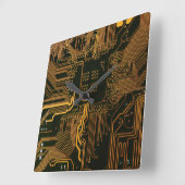 Geek Out Nerd PCB Sinaasappel Electronic Circuit B Vierkante Klok (Hoek)