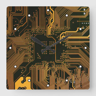 Geek Out Nerd PCB Sinaasappel Electronic Circuit B Vierkante Klok