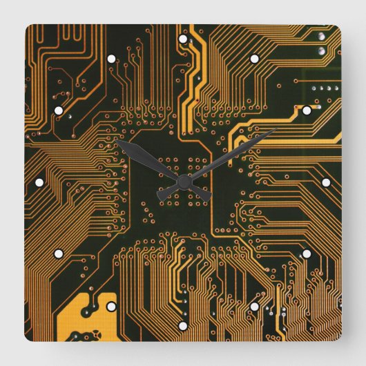 Geek Out Nerd PCB Sinaasappel Electronic Circuit B Vierkante Klok (Voorkant)