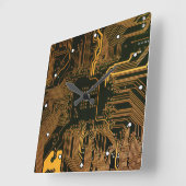 Geek Out Nerd PCB Sinaasappel Electronic Circuit B Vierkante Klok (Hoek)